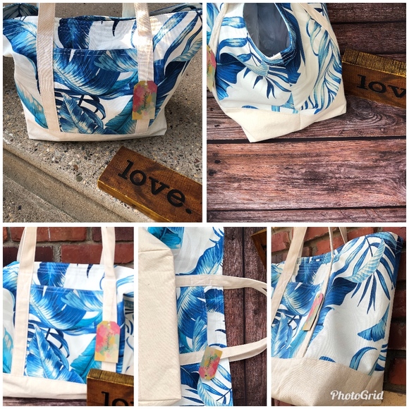 Large Tropical Palm Print Cotton Canvas Tote Bags - Picture 9 of 16
